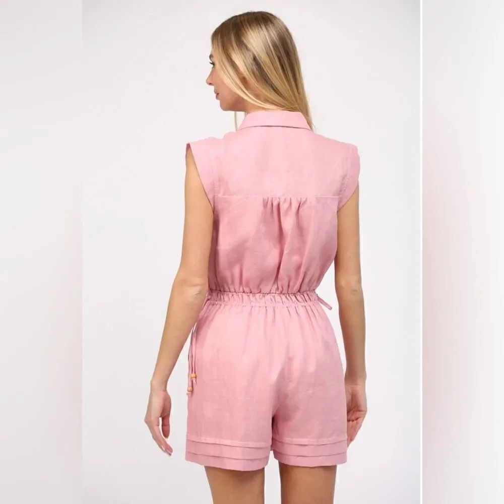 004. PINK LINEN ROMPER - Picture 5 of 9